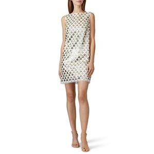 MILLY White Gold Silver Scallop Print Sequins Rhea Sleeveless Mini Dress Size 6